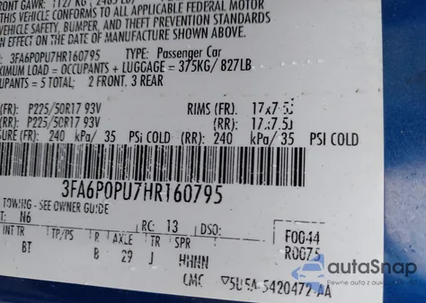 2017 Ford Fusion Se Phev из США, поврежденный, VIN 3FA6P0PU7HR160795